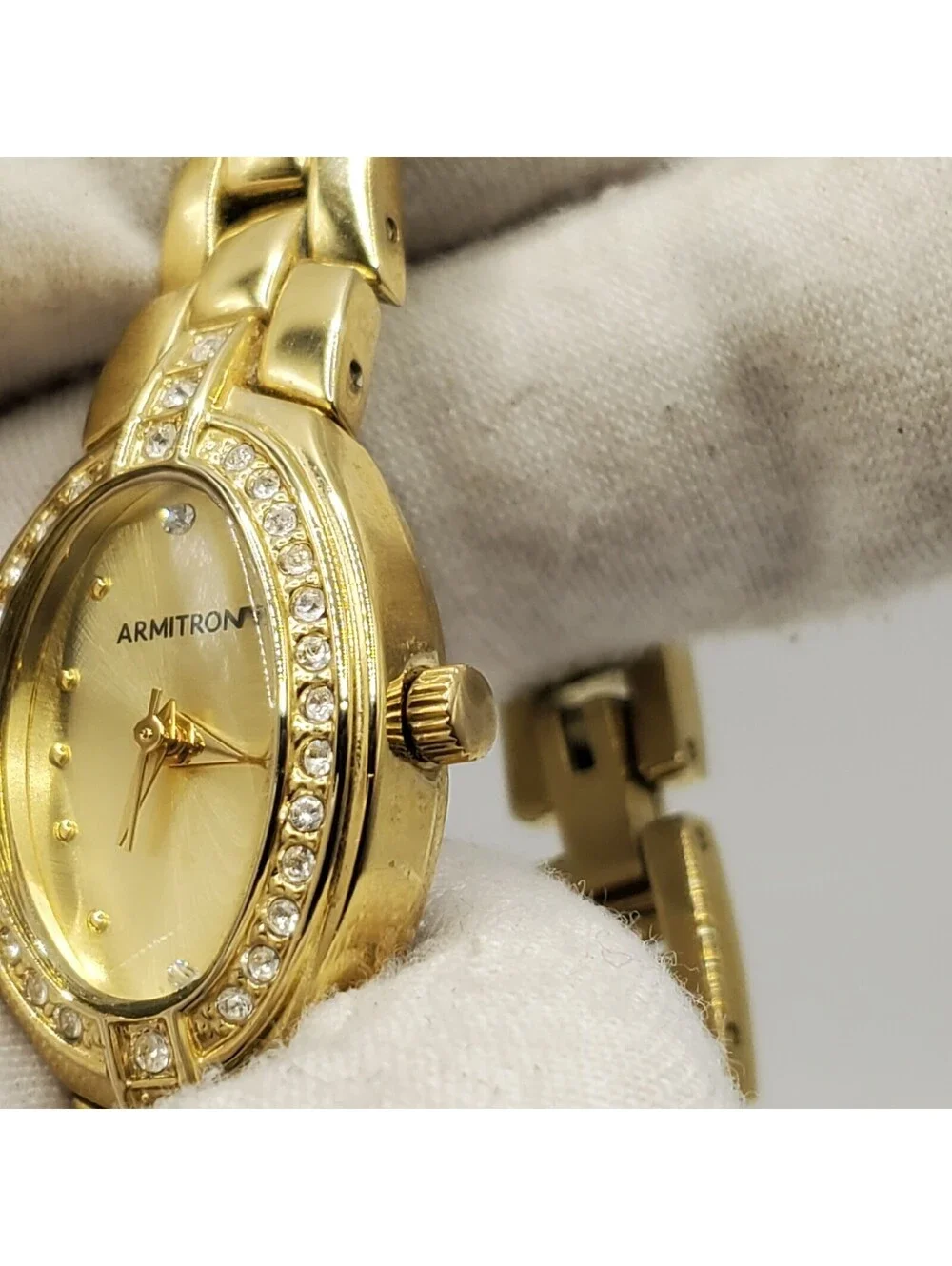 Armitron Rhinestone Bezel Watch Women 20mm Gold Tone New Battery